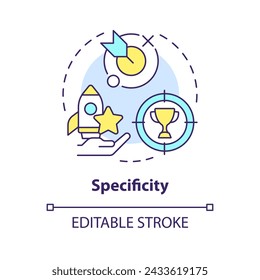 Spezifität Mehrfarben-Konzept-Symbol. Kriterien für die Anerkennung von Mitarbeitern. Leistungssteigerung. Steigern Sie die Moral. Darstellung der runden Formlinie. Abstrakte Idee. Grafikdesign. Benutzerfreundlich