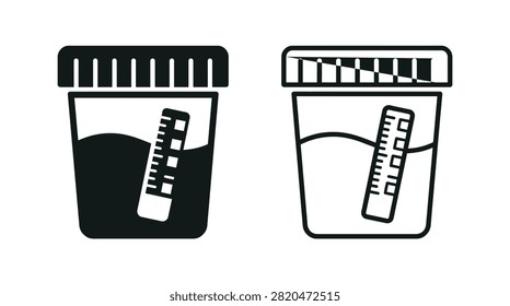 Specimen container with dipstick black silhouette on white background