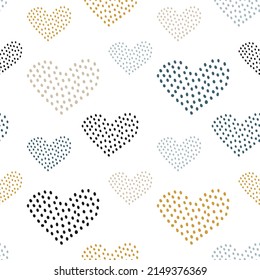 Speckled abstract heart print. Pattern for valentines. Cute handwritten dots for sincere heartfelt Valentine's Day celebrations. Nice light seamless wallpaper on white background in Scandinavian style