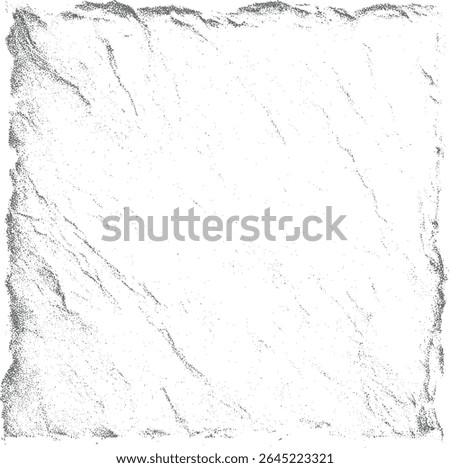 Speckled Grunge Frame with Worn Edges on White. Distressed Noise Overlay and Subtle Scratch Marks. Vintage Rough Border Texture for Print and Web. Isolated Black and White Vector Design.
