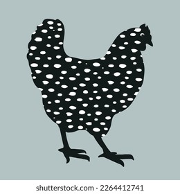 Speckled hen icon, dappled hen vector illustration in collage style isolated on grey. Funny and cute bird, Easter design element.