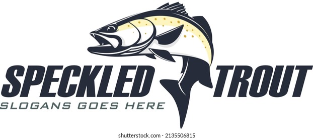 Speckled Trout Fishing logo Template. Unique and Fresh Speckled trout jumping out of the water. Great to use as Specled trout fishing anglers. 