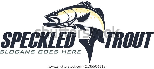 Speckled Trout Fishing logo Template. Unique\
and Fresh Speckled trout jumping out of the water. Great to use as\
Specled trout fishing anglers.\
