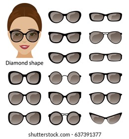 Spectacle frames shapes for diamond women face. Vector