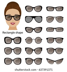 Spectacle frames shapes for rectangle women face. Vector
