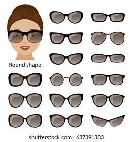 Spectacle frames shapes for round women face. Vector