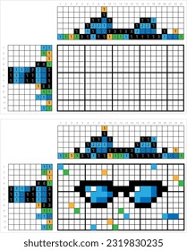 Espectáculo Arte Pixel No-Gráfica, Icono De Cristal De Lectura, Lentes De Ojos, Espectáculos Ilustración De Arte Vector, Gridddlers De Juego De Rompecabezas Lógico, Pinta De Imagen Pic-A-Pix Por Números