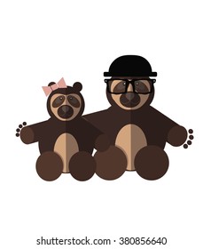 Spectacled Bear couple over white color background