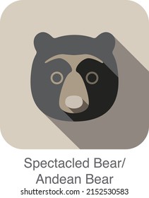 Spectacled bear face flat icon design. Animal icons series.