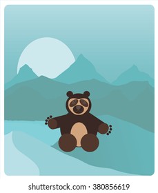 Spectacled Bear over mountains background