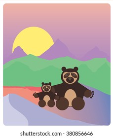 Spectacled Bear over mountains background