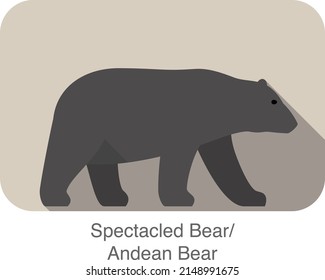 Spectacled bear walking side flat 3D icon design, vector illustration