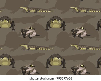 Spectacled Caiman Cartoon Seamless Wallpaper