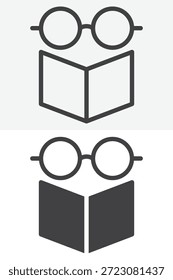 Spectacles and book different style icon set. Line, outline and solid icon editable stroke vector sign and symbol for education and reading icon.