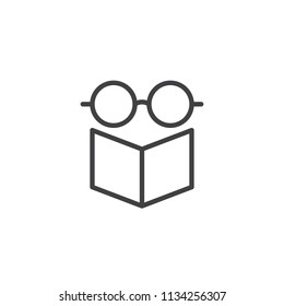 Spectacles and book outline icon. linear style sign for mobile concept and web design. Reading simple line vector icon. Symbol, logo illustration. Pixel perfect vector graphics