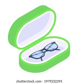 Spectacles in a case, isometric vector 