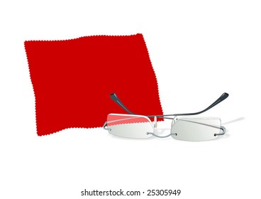 spectacles and cleaning cloth