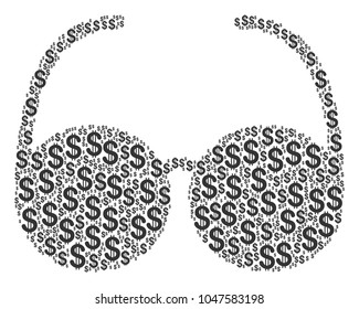 Spectacles composition of dollar symbols. Vector dollar currency icons are organized into spectacles collage.
