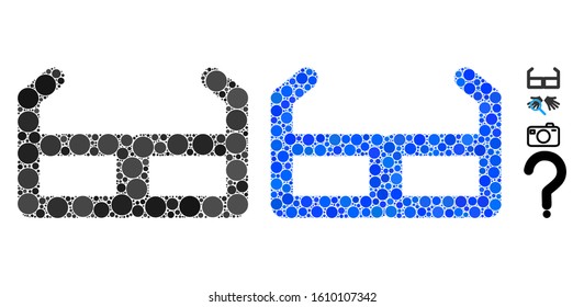 Spectacles composition of filled circles in various sizes and color tinges, based on spectacles icon. Vector filled circles are grouped into blue composition.