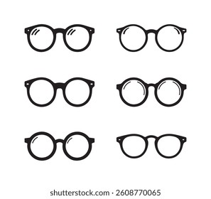 Spectacles glass black silhouette bundle isolated on white background, logo icon clip art