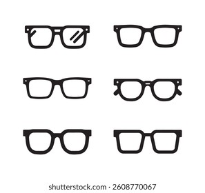 Spectacles glass black silhouette bundle isolated on white background, logo icon clip art