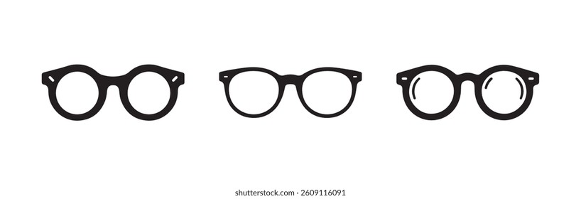 Spectacles glass black silhouette bundle isolated on white background, logo icon clip art