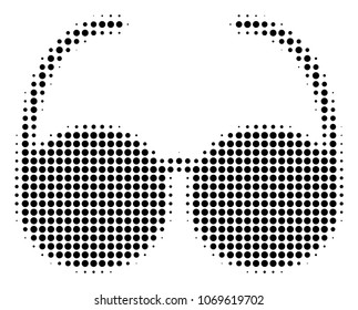 Spectacles halftone vector pictogram. Illustration style is dotted iconic Spectacles icon symbol on a white background. Halftone matrix is round dots.
