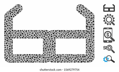 Spectacles icon mosaic of uneven items in various sizes and color tinges, based on spectacles icon. Vector uneven items are organized into composition. Spectacles icons collage with dotted pattern.