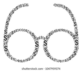 Spectacles mosaic of dollars. Vector dollar pictograms are organized into spectacles collage.