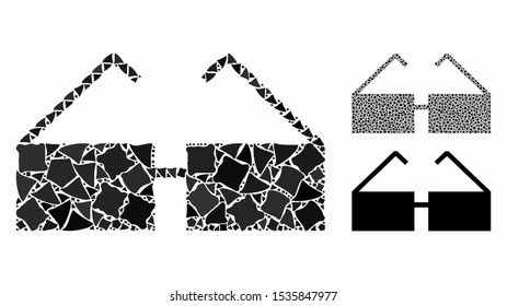 Spectacles mosaic of raggy items in different sizes and color tones, based on spectacles icon. Vector joggly elements are composed into collage. Spectacles icons collage with dotted pattern.