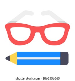 
Spectacles with pencil in editable style, writing tools
