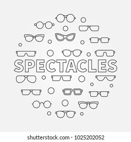 Spectacles round linear illustration. Vector modern circular sign made with glasses and eyeglasses outline icons