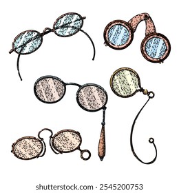 spectacles set hand drawn. antique timeless, eyewear frames, fashion chic spectacles vector sketch. isolated color illustration