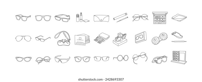 Spectacles Shop Related Object Outline Illustration Vector Set