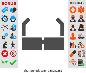 Spectacles vector icon with bonus. Style is flat symbol, gray color, rounded angles, white background.