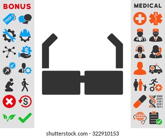 Spectacles vector icon. Style is bicolor flat symbol, blue and gray colors, rounded angles, white background.