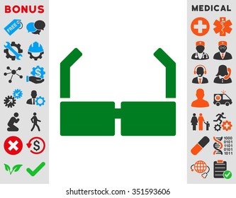 Spectacles vector icon. Style is bicolor flat symbol, green and gray colors, rounded angles, white background.