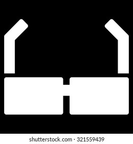 Spectacles vector icon. Style is flat symbol, white color, rounded angles, black background.