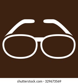 Spectacles vector icon. Style is flat symbol, white color, rounded angles, brown background.