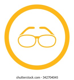 Spectacles vector icon. Style is flat rounded symbol, yellow color, rounded angles, white background.