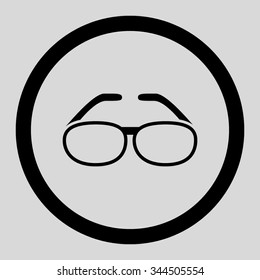 Spectacles vector icon. Style is flat rounded symbol, black color, rounded angles, light gray background.