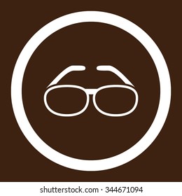 Spectacles vector icon. Style is flat rounded symbol, white color, rounded angles, brown background.