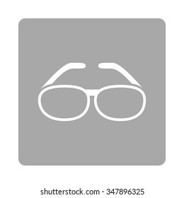 Spectacles vector icon. Style is flat rounded square button, white and silver colors, white background.