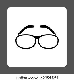 Spectacles vector icon. Style is flat rounded square button, black and white colors, gray background.