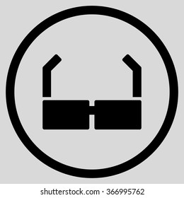 Spectacles vector icon. Style is flat circled symbol, black color, rounded angles, light gray background.
