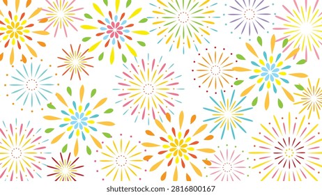 Spectacular fireworks—summer background asset, transparent background.