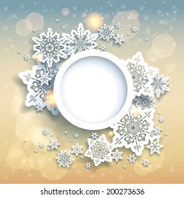 Spectacular christmas background with snowflakes and gold lights. Place for text