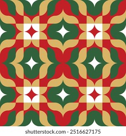 Spectacular Christmas pattern of simple geometric shapes. Abstract eye-catching ornament based on square and circle. Background, texture for paper, wallpaper, textile, fabric, packaging