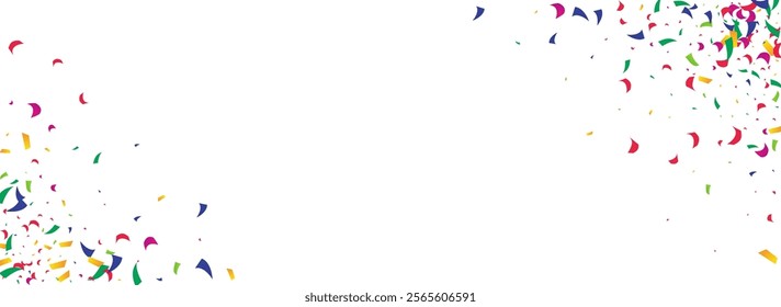 Spectacular Confetti Decoration Vector White Panoramic Background. Saturated Celebrate Dot Card. Acid Sand Celebration Illustration. Trendy Polka Happy Texture.