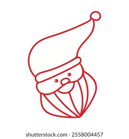 A spectacular doodle-style illustration with the image of Santa Claus's head highlighted in bright red on a pure white background. Perfect for decorating holidays, Christmas cards and holiday projects